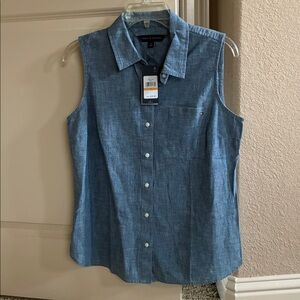 Brand New Tommy Hilfiger Sleeveless Denim Button Front Top Shirt Womens Size S